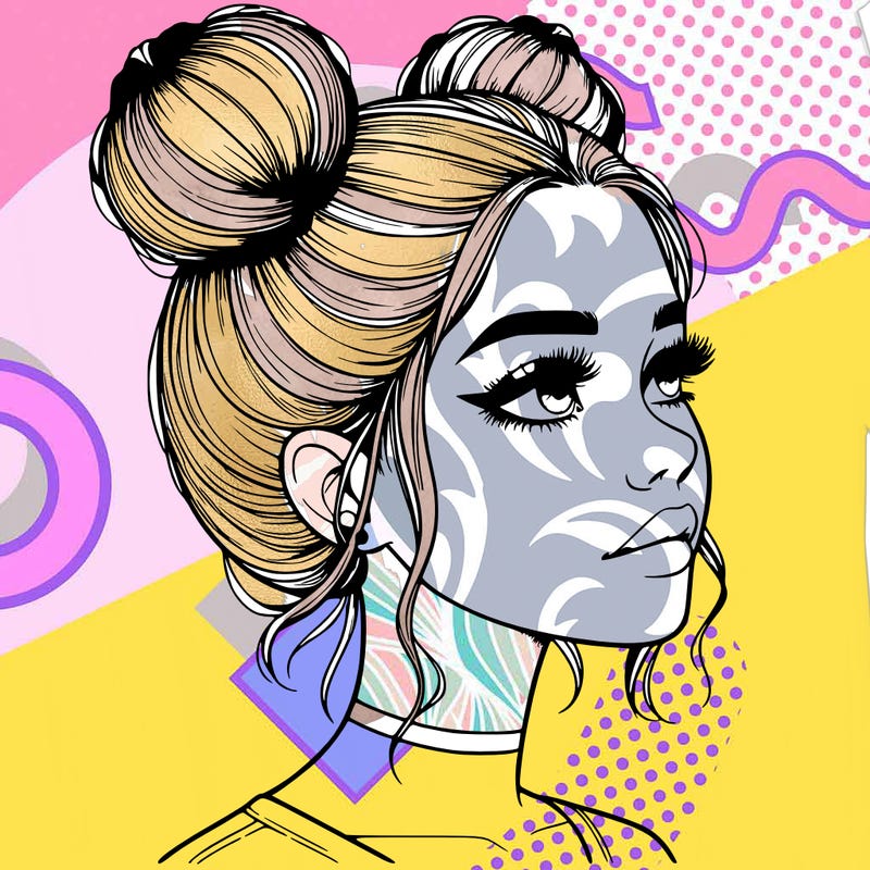 realistic girl with buns on the top of her head