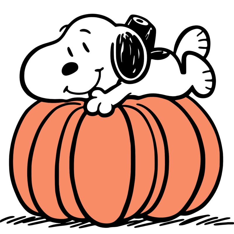 snoopy laying on a pumpkin