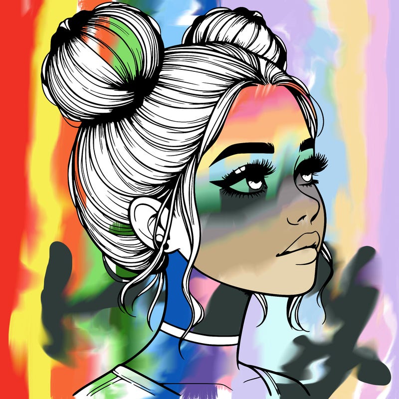 realistic girl with buns on the top of her head