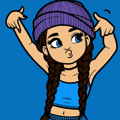 realistic teenage girl with braids and a beanie and crop top doing 🫶🏼