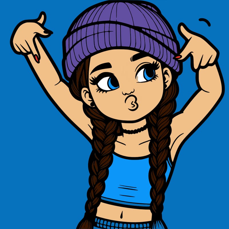 realistic teenage girl with braids and a beanie and crop top doing 🫶🏼