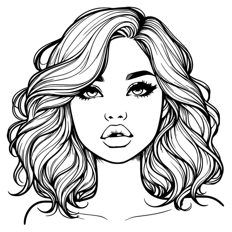 realistic girl with wavy hair and lips