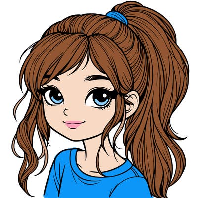 realistic girl with ponytail