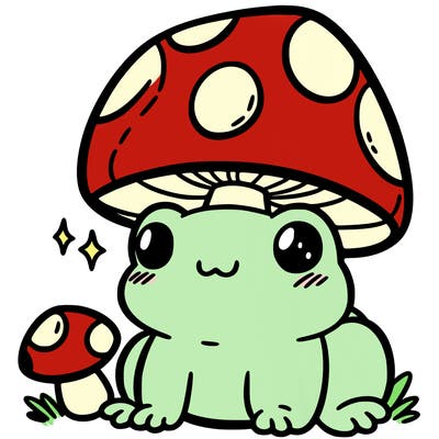 a cute frog with a mushroom hat