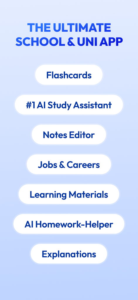 Features of Vaia the ultimate school and uni app including flashcards and AI study assistant