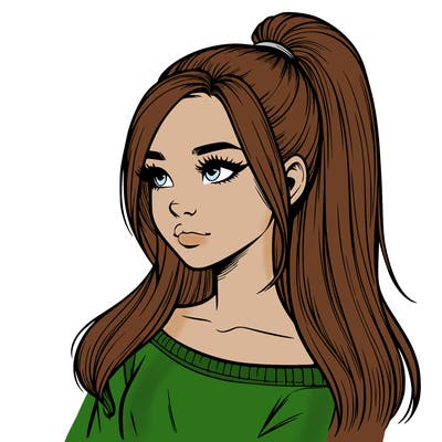 realistic girl with a high ponytail