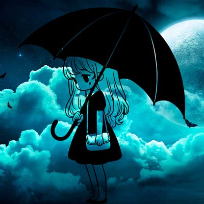 lonely girl holding black umbrella