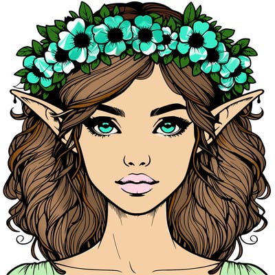 realistic female elf with flower crown