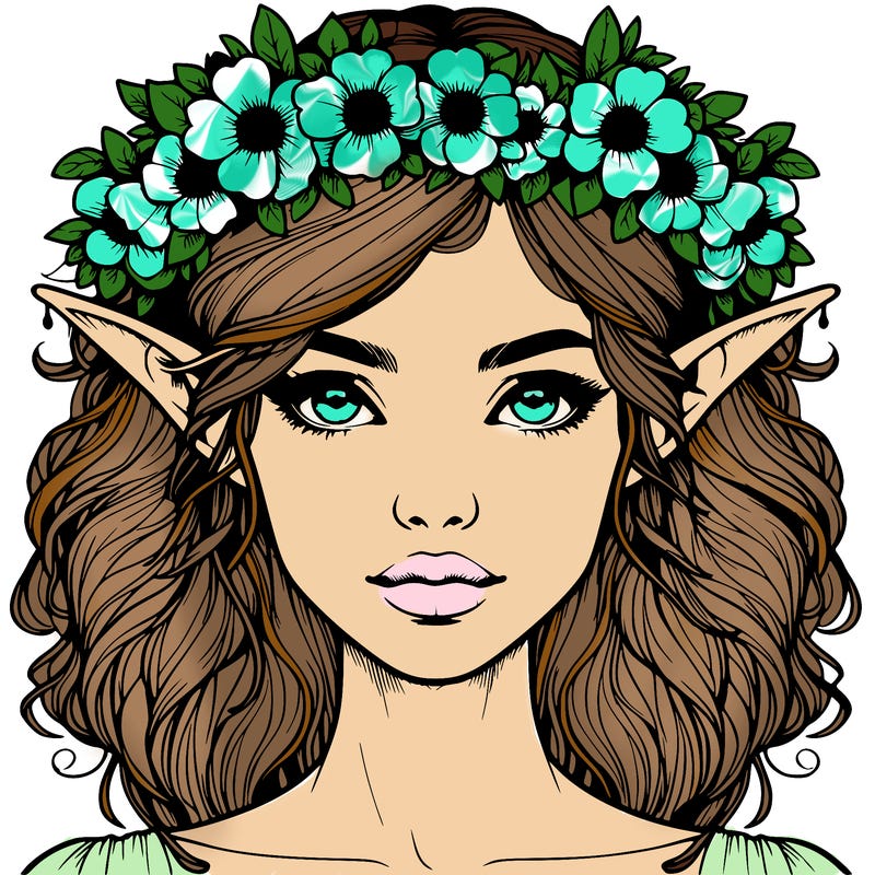 realistic female elf with flower crown