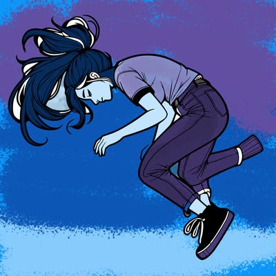 realistic young woman floating above the ground