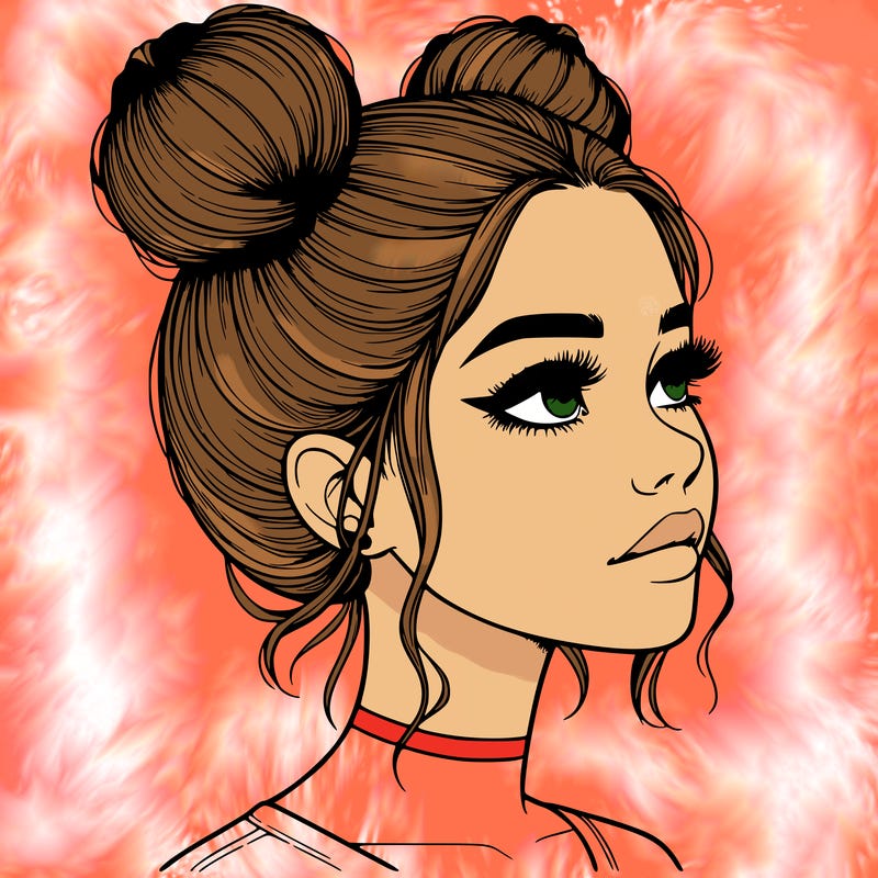 realistic girl with buns on the top of her head