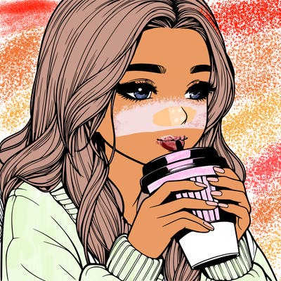 realistic girl drinking coffee