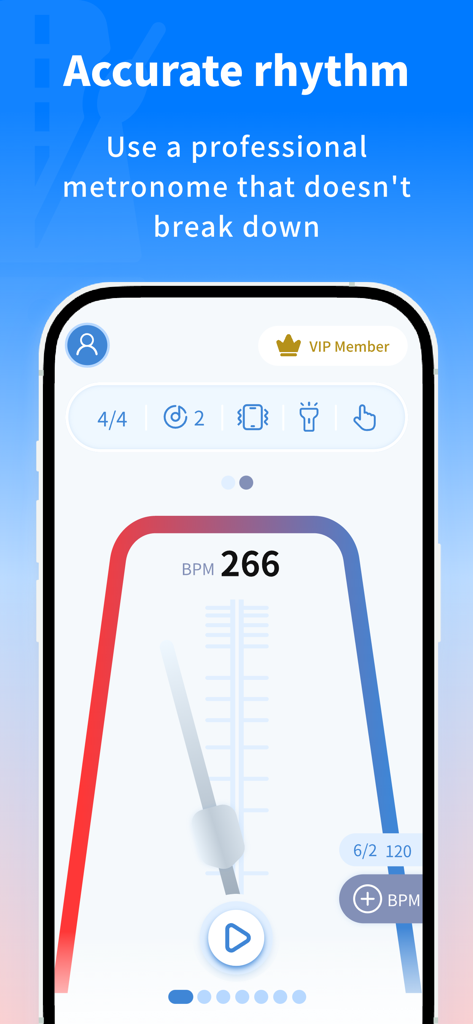 Smart Metronome - Tempo&Tuner - Professional metronome app interface showing accurate rhythm at 266 BPM
