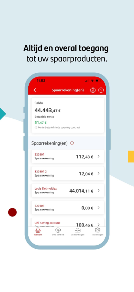 Santander Consumer Bank NL - Santander Consumer Bank NL app interface showing savings accounts and total balance