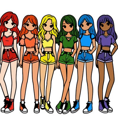 a group of girls wearing crop tops and shorts