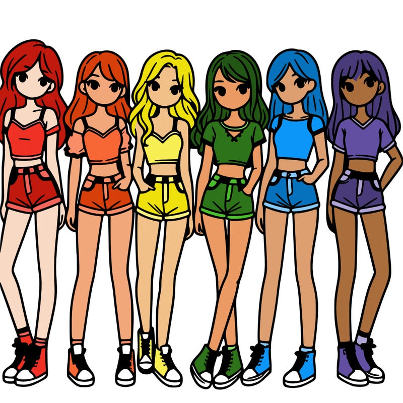 a group of girls wearing crop tops and shorts