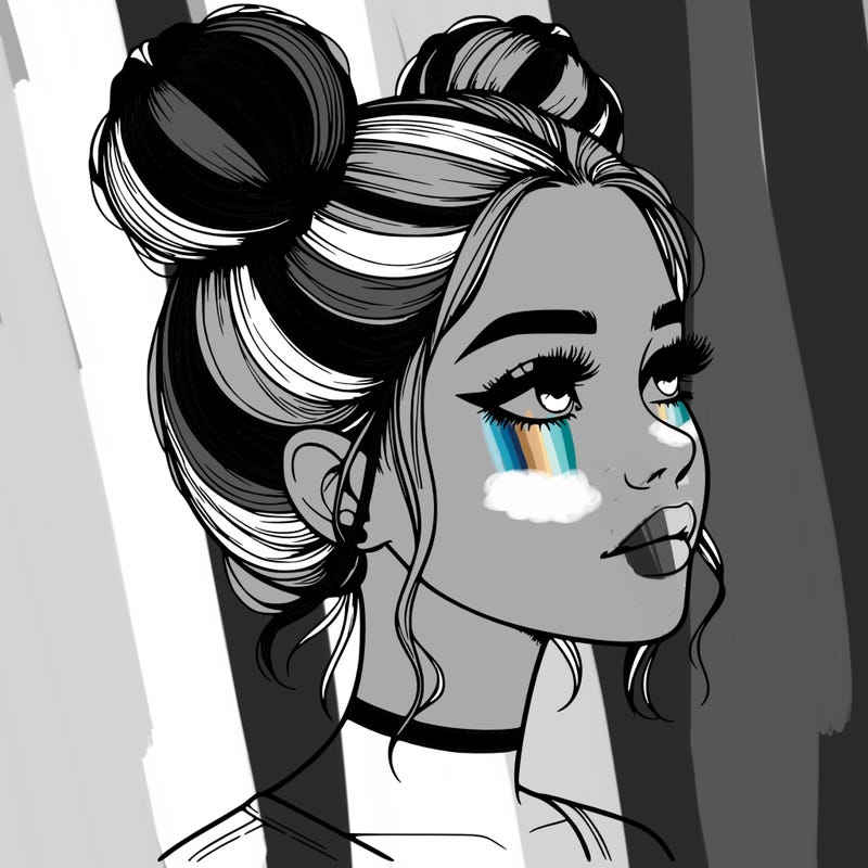 realistic girl with buns on the top of her head