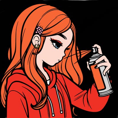 a realistic girl spray painting