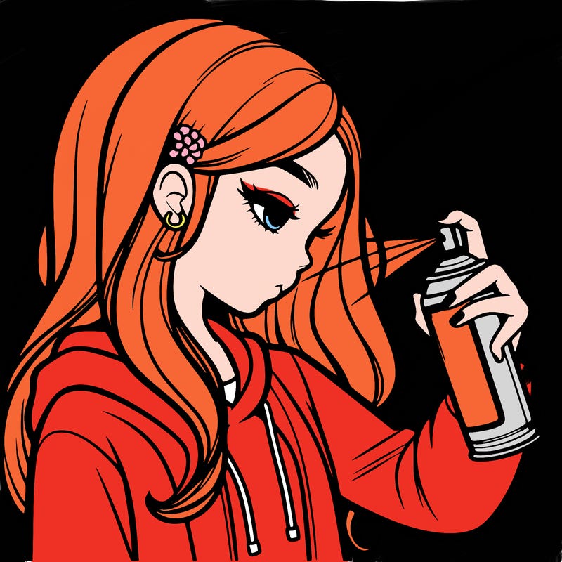 a realistic girl spray painting