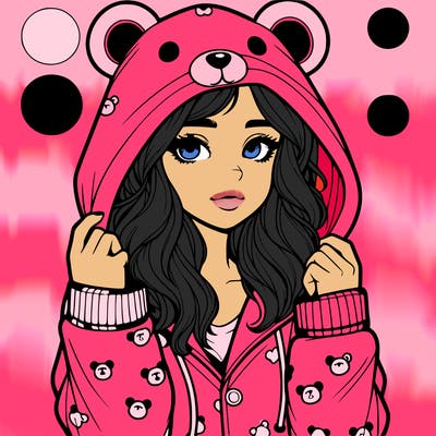 realistic girl in a animal pjs hoodie