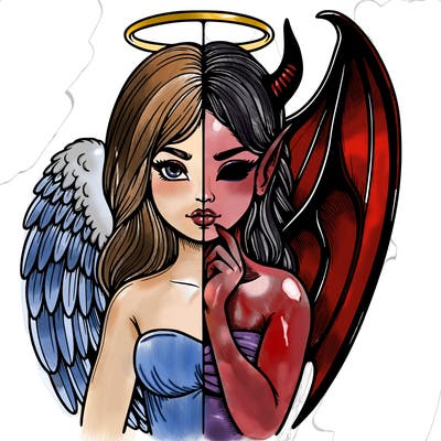 realistic angel half demon