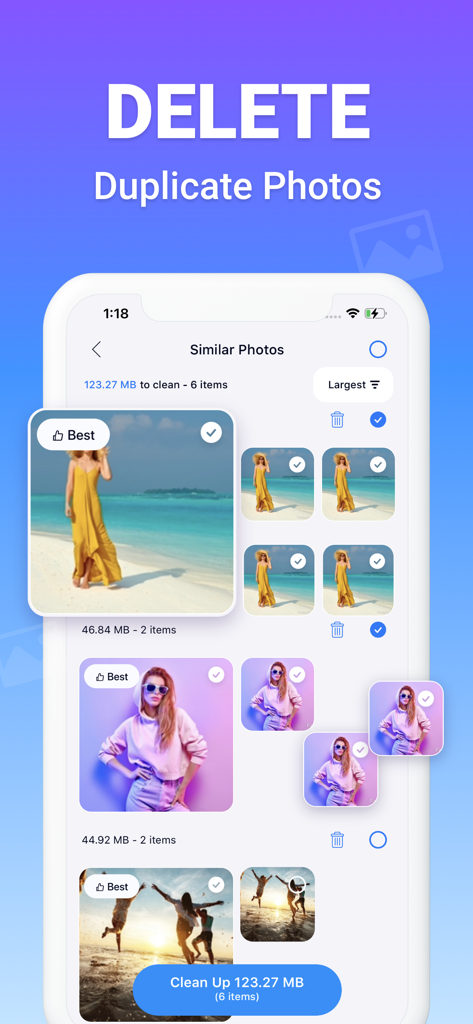 Delete duplicate photos - Wipe - Wipe app interface for deleting similar and duplicate photos