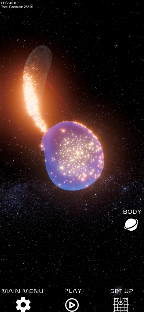 Planetary collision simulation in space featuring glowing particles and physics based destruction