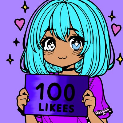 anima girl holding a 100 likes sign in her hand