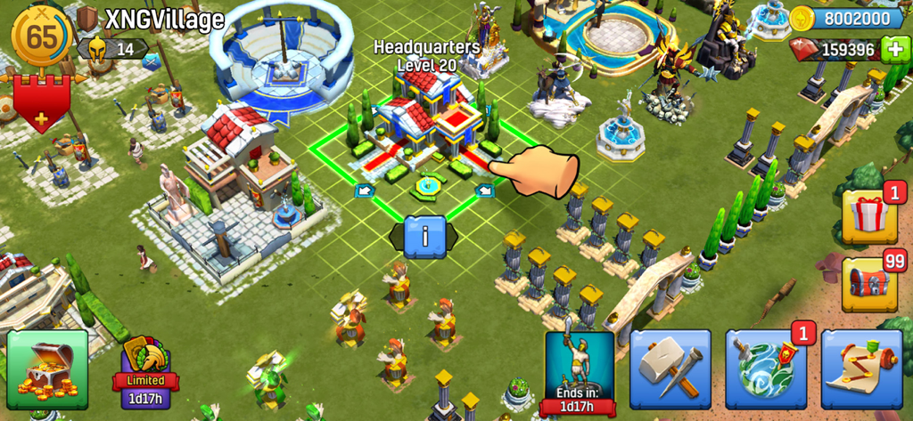 In-game screenshot of Roman city building and management in Gladiator Heroes