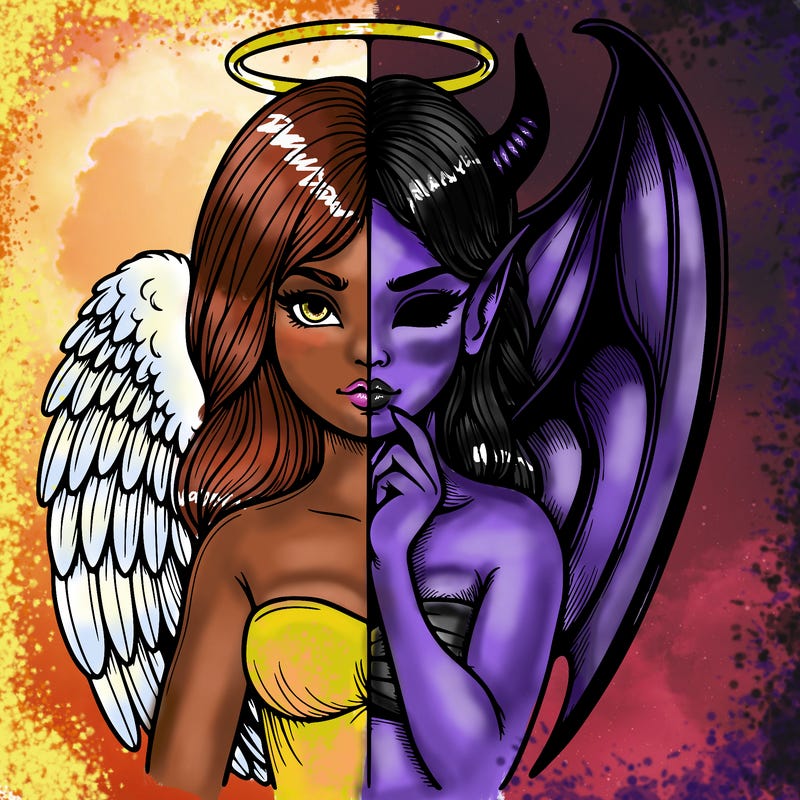 realistic angel half demon