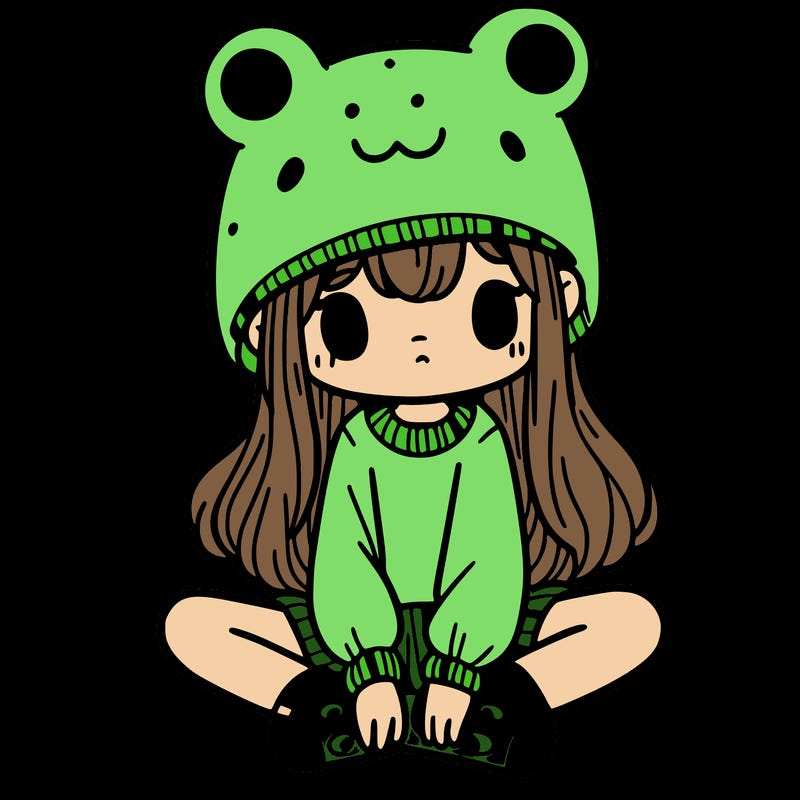 a girl wearing a frog hat and some frog socks