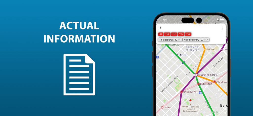 Aplicativo de transporte público de Barcelona no iPhone mostrando linhas de metrô e informações de rota de ônibus