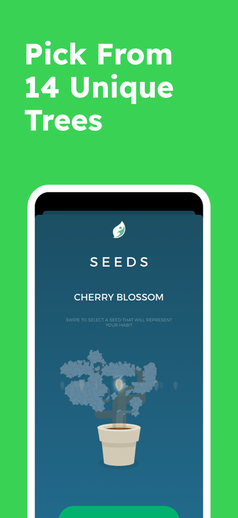 SEEDS - Habit Tracker - Interface of SEEDS habit tracker app showing the selection of a Cherry Blossom tree species to represent a personal habit.