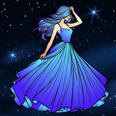 realistic woman with dress flowing in the wind