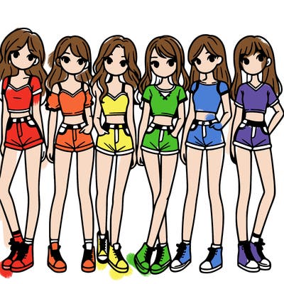 a group of girls wearing crop tops and shorts