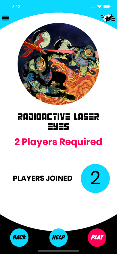 AUDIOPLAY - Game lobby for the Audioplay story Radioactive Laser Eyes showing two players joined and ready to start.