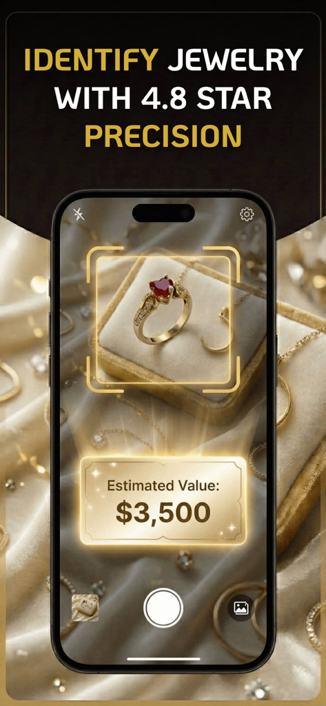 Gemly app identifying a gemstone ring with an estimated value of 3500 dollars