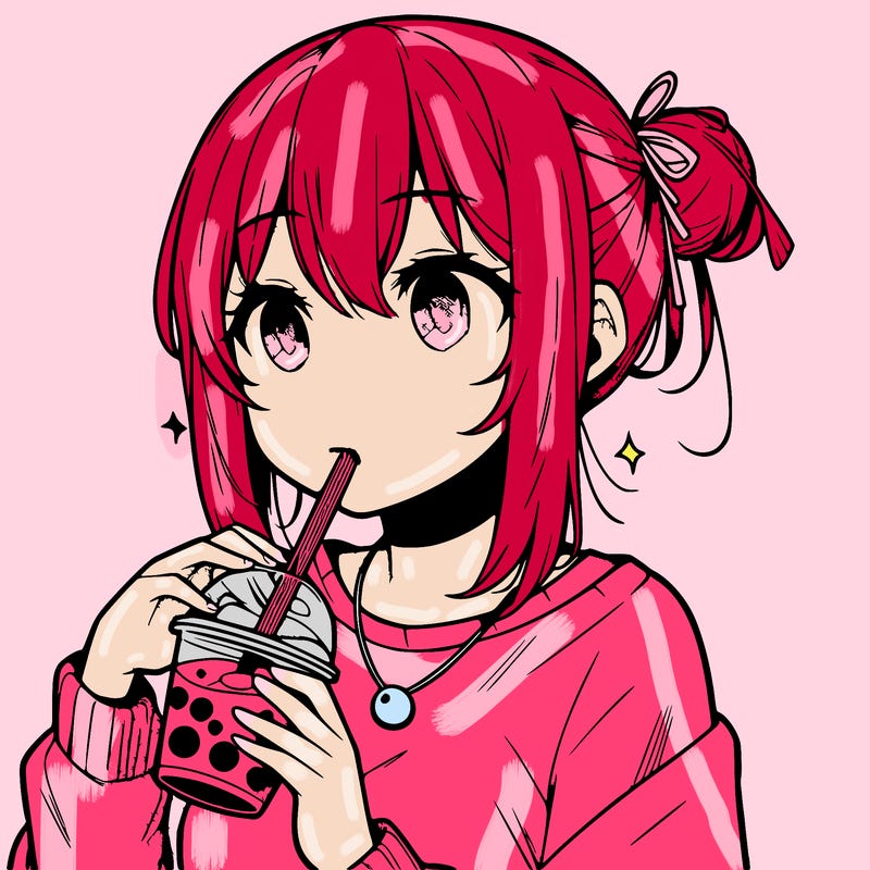 manga character drinking boba