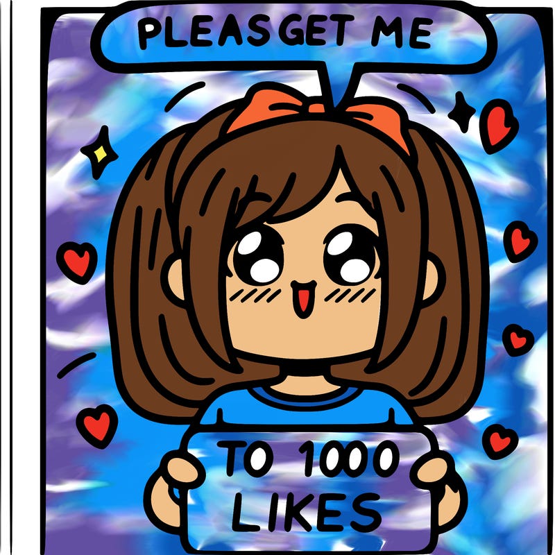 a girl saying please get me to 100 likes