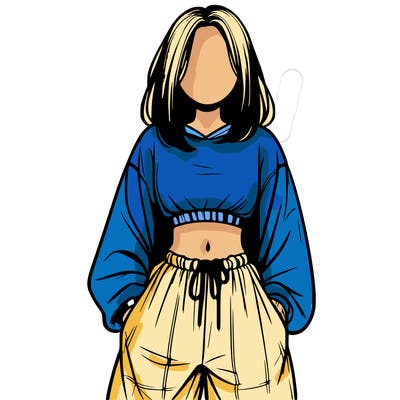 realistic girl faceless with baggy pants and a crop top