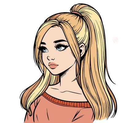 realistic girl with a high ponytail