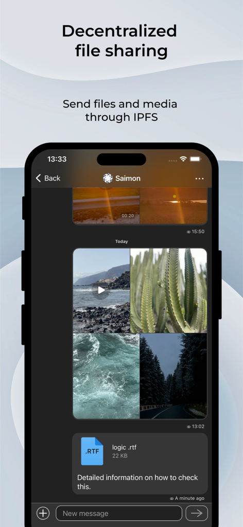 ADAMANT Messenger - Interface of ADAMANT Messenger showing decentralized file and media sharing through IPFS
