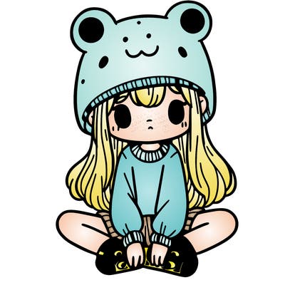 a girl wearing a frog hat and some frog socks