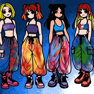 girls with crop top with baggy pants