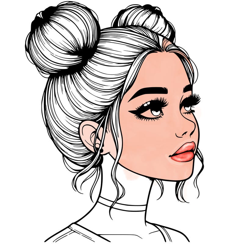 realistic girl with buns on the top of her head