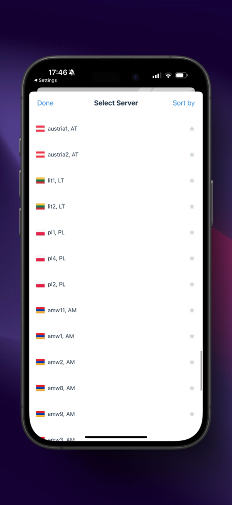 VPN - SWR - SWR VPN-Serverliste mit globalen Standortoptionen.
