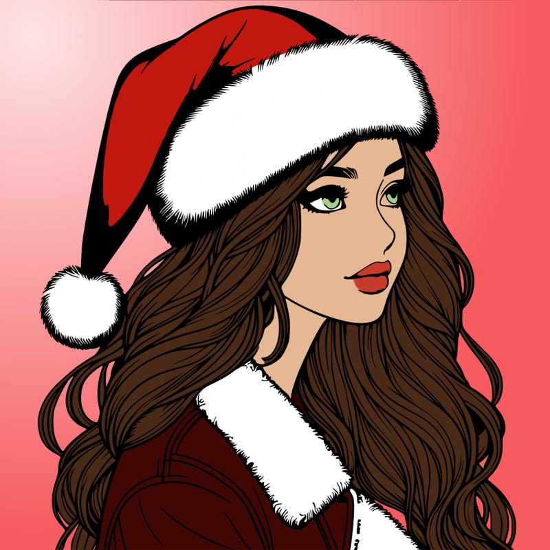 realistic girl in santa hat