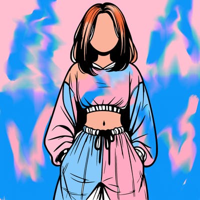 realistic girl faceless with baggy pants and a crop top