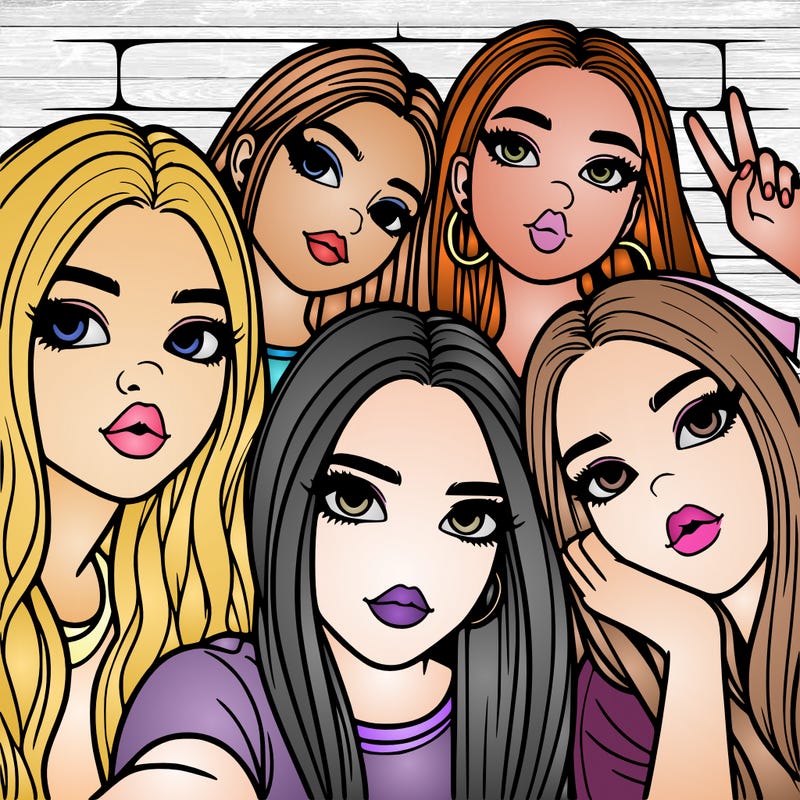 group of teen girls friends y2k up close in a selfie