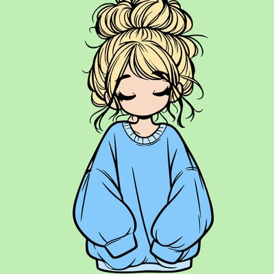 girl with baggy sweatshirt and messy bun